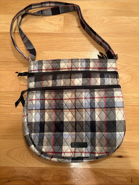 Vera Bradley Handbags - Vera Bradley Quilted Plaid Crossbody in Neutral Tones with Red Accents